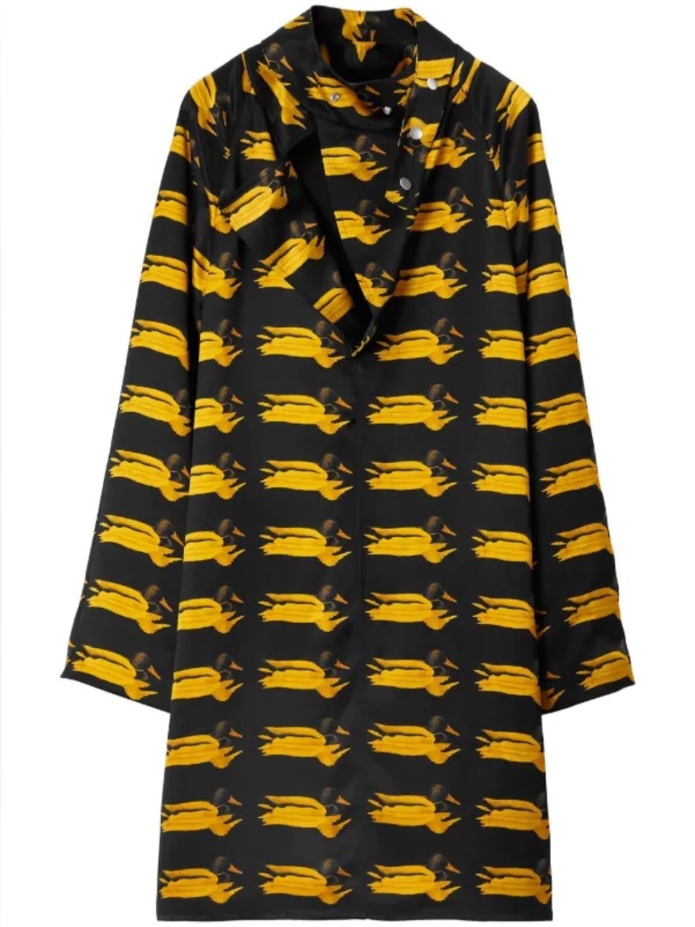 Burberry Duck Print Silk Mini Dress Black Yellow NWT US 6